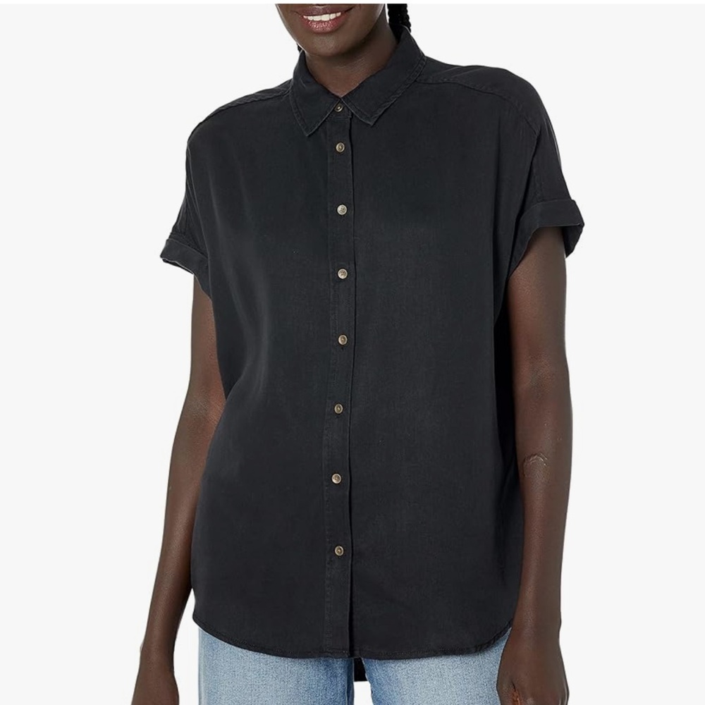 Daily Ritual Women’s Tencel Relaxed Oversized Short Sleeve Button Down Sz M